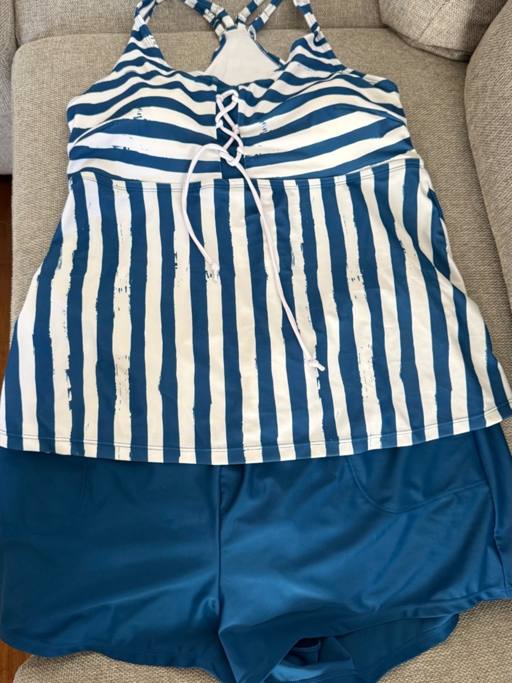 Blue & White Striped Tankini Set